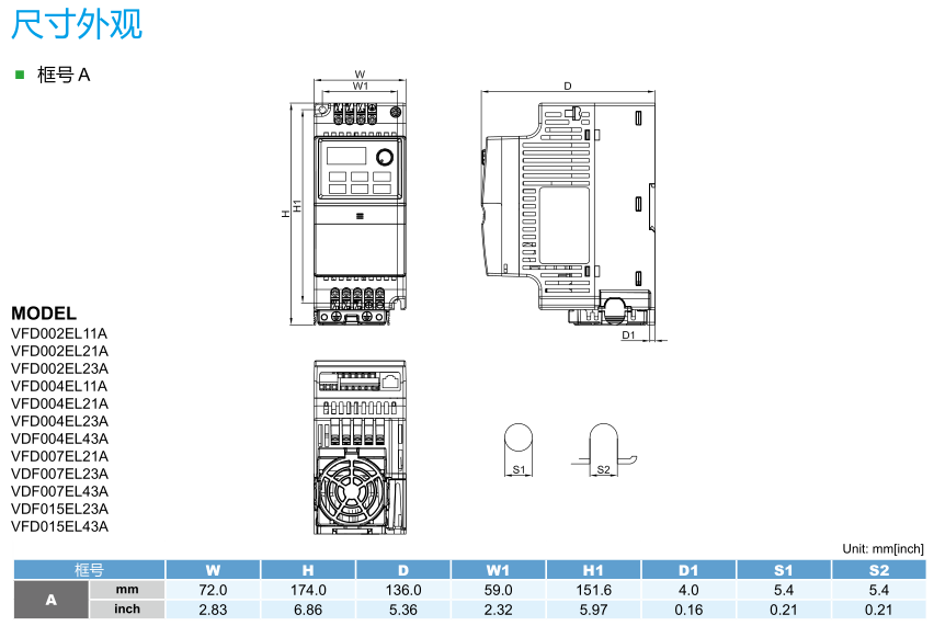 11KW變頻器 VFD110E43A-M的尺寸外觀