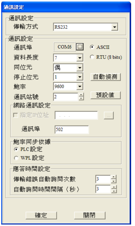 通信設置：依所需的通訊方式進行設定。