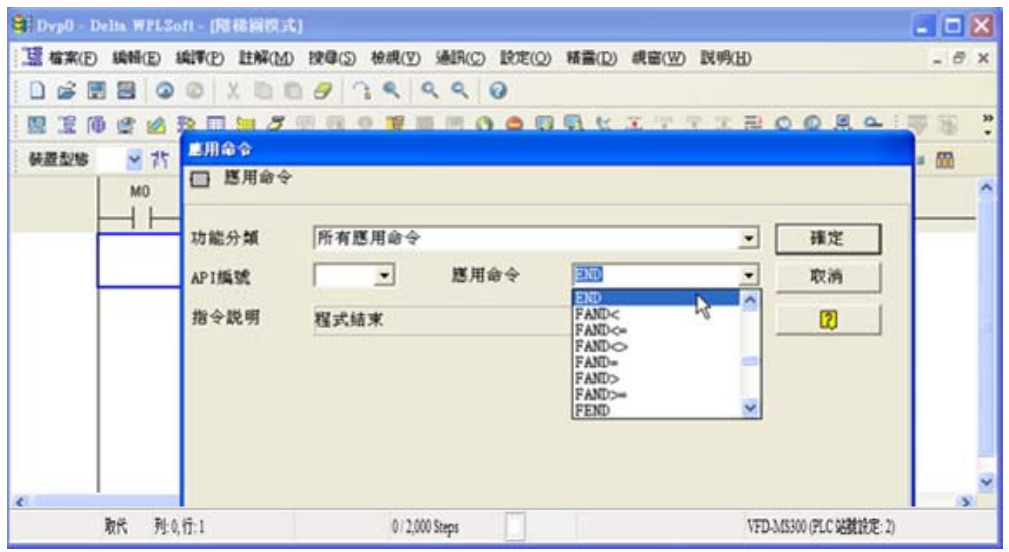 5. 點選應用命令圖示 或按功能鍵 F6，在功能分類字段中點選「所有應用命令」，在應用命令下 拉選單中點選 END 指令或于該字段直接鍵盤鍵入“END”后按下確定鈕。